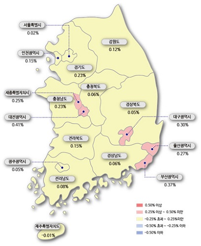 12월 첫째 주 시도별 아파트 매매가격지수 변동률. 자료=한국부동산원