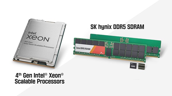 SK하이닉스의 DDR5와 인텔의 4세대 제온 스케일러블 프로세서. 사진=SK하이닉스